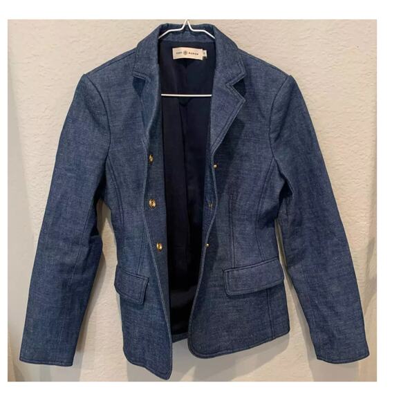 Tory Burch Raw Denim Blazer Size 6 - Picture 7 of 11